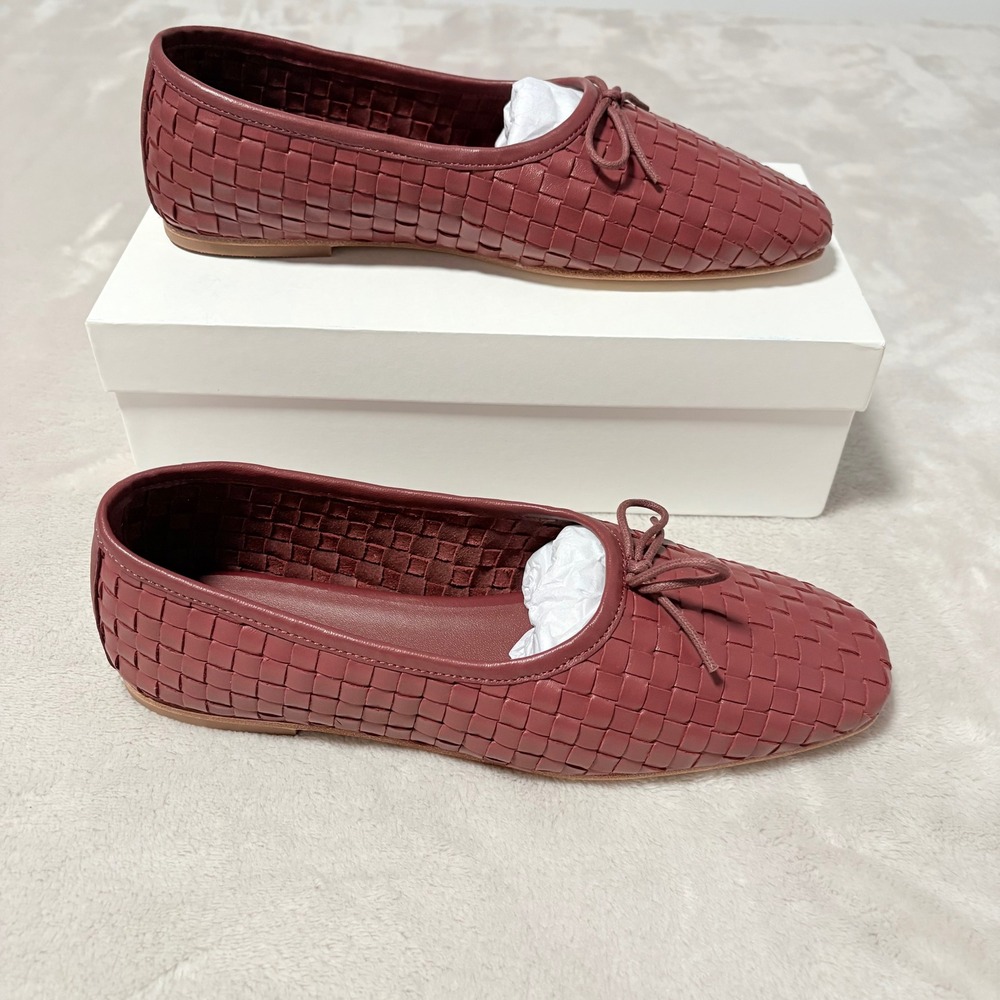 Quince Woven Leather Ballet Flat Women Merlot Size 8 Square Toe LB87205
